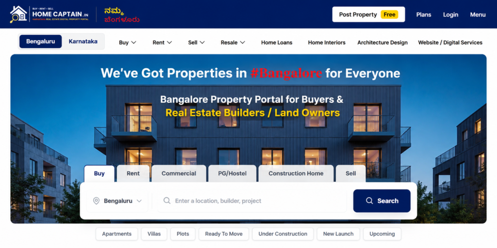 Buy, Sell & Rent Apartments, Villas, Plots & Commercial Properties in Bangalore